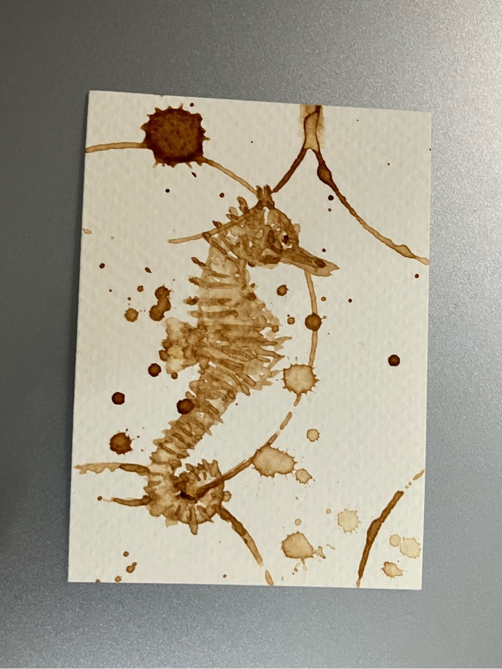 ORIGINAL coffee seahorse painting ocean art miniature realism ACEO artwork
